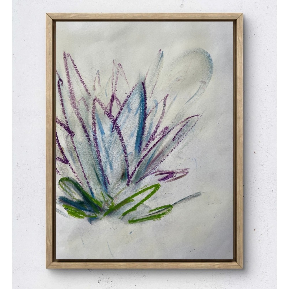 Abstract Floral Pastel Drawing 9x12 Original Art Lotus Flower Botanical Sketch